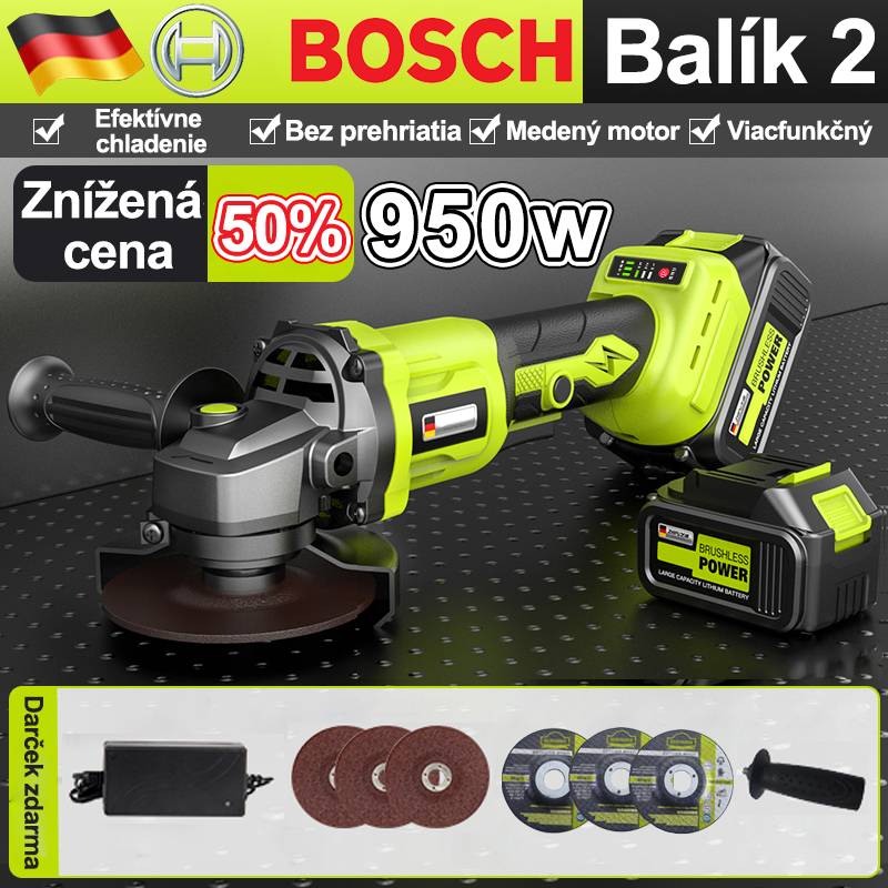 BOSCH úhlová bruska 36V+950W + lithium-ionová baterie + nabíječka 18A.