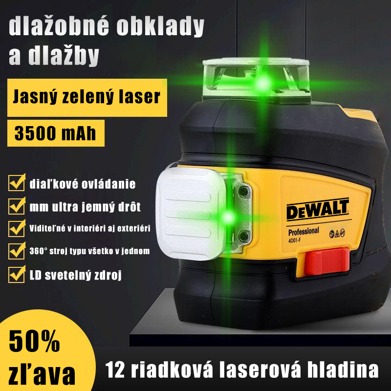 12-riadková jasne zelená laserová vodováha, 3500mAh batéria, 12 hodín nepretržitého používania, diaľkové ovládanie, viditeľné na 50 metrov vonku